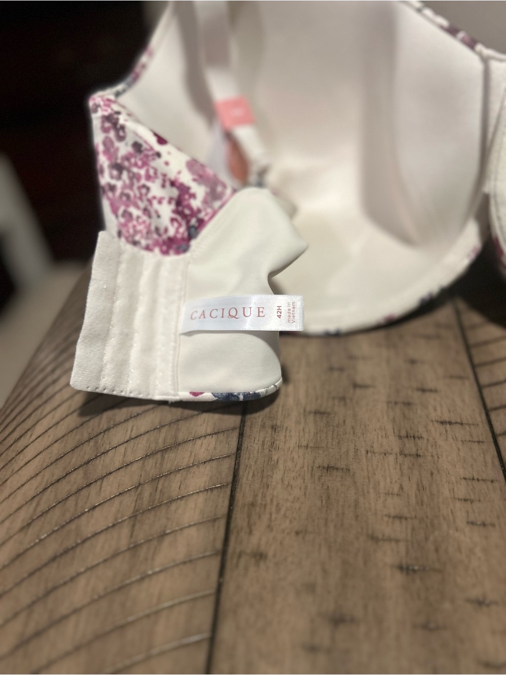 Cacique Cream Bra with Pink and Gray Floral Print - Picture 4 of 5